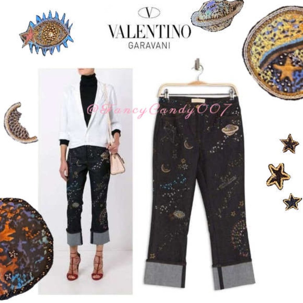 🪐☄️⭐Final Price⭐🌑🌜Valentino Space Embroidered Cuffed Jeans, Size 29